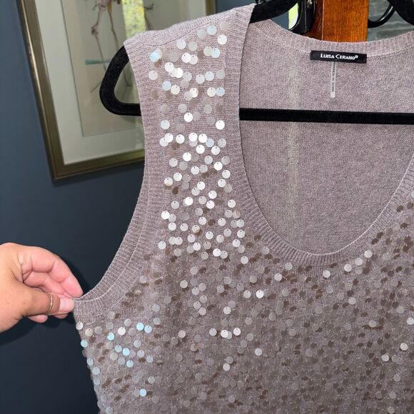 Luisa Cerano y2K Luxe Knit Cashmere Mini Sweater Dress with Sequins size 16 - Picture 5 of 13